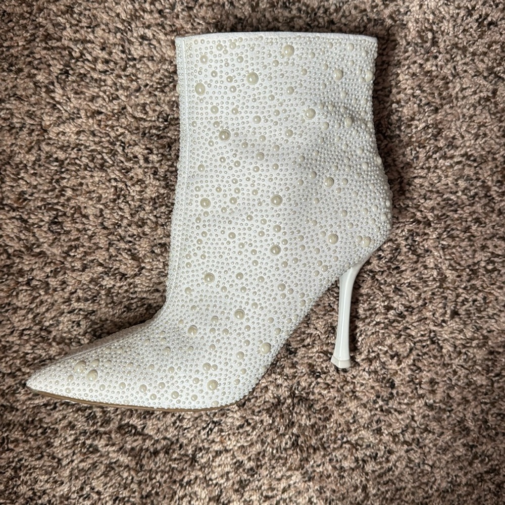 INC white pearl boot heels